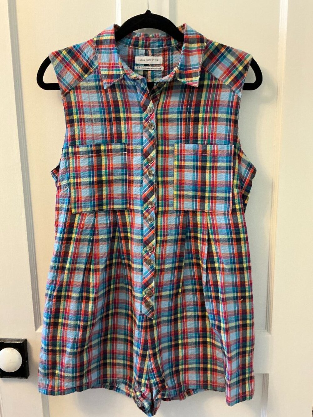 Urban Outfitters seersucker check romper jumpsuit w/pockets (shorts) S